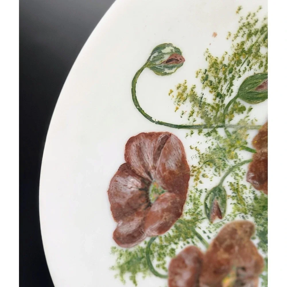 Vintage Hand Painted Milk Glass Floral Flower Plate Charger 12.5